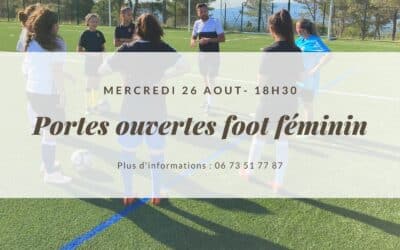 Portes ouvertes foot féminin à partir du Mercredi 26 Août !