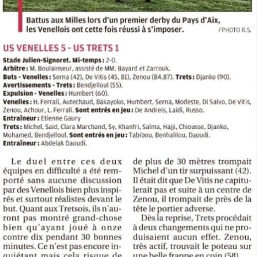 La Provence - Venelles a survolé le derby face à Trets (29 Novembre 2021)