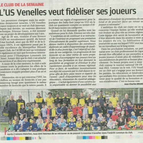 La Provence - Venelles veut fidéliser ses joueurs (21 Octobre 2021)